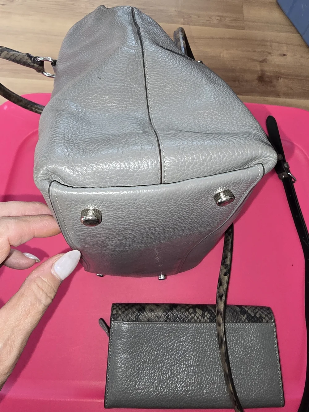 Coach Granite Grey Pebbled Leather Emma Satchel Bag & Matching Wallet Set